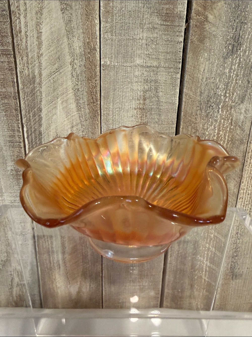 Fenton Marigold Ribbed Optic Panel Hand Pressed Carnival Glass Bowl